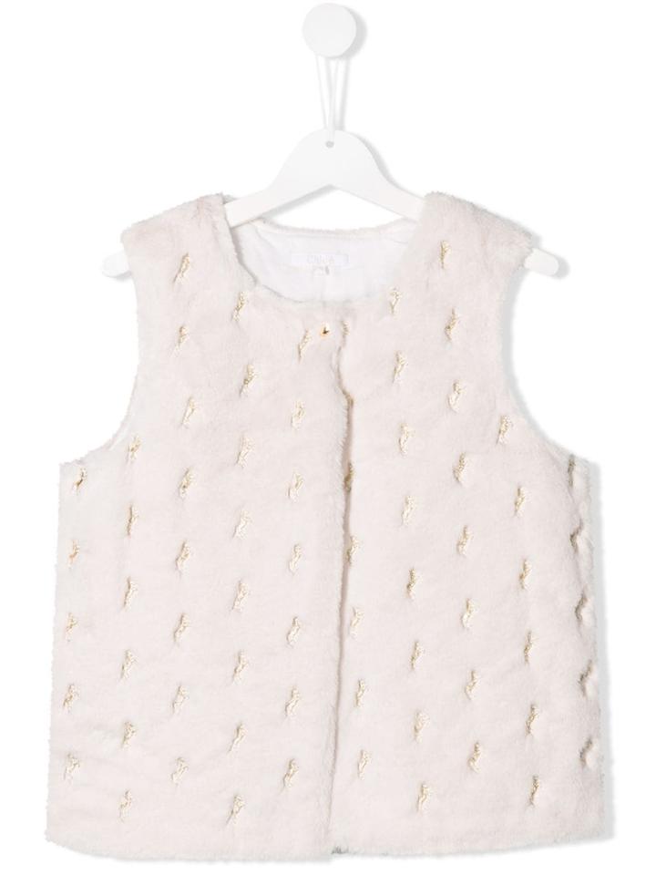 Chloé Kids Teen Horse Embroidered Faux Fur Gilet - White