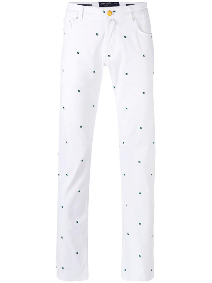 Jacob Cohen - Embroidered Regular Trousers - Men - Cotton/polyester/spandex/elastane - 34, White, Cotton/polyester/spandex/elastane