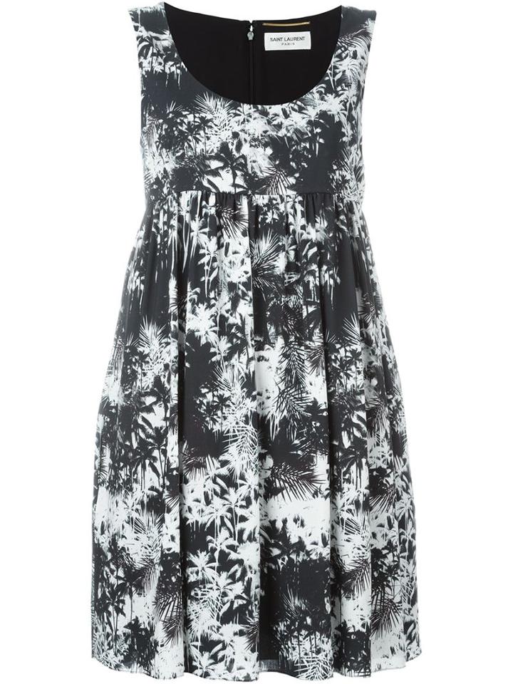 Saint Laurent Palm Tree Print Dress, Women's, Size: 38, Blue, Viscose/silk