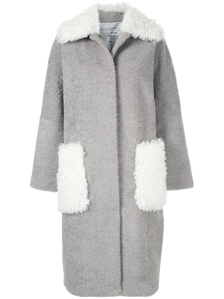 Tu Es Mon Trésor Phoenix Faux Fur Midi Coat - Grey