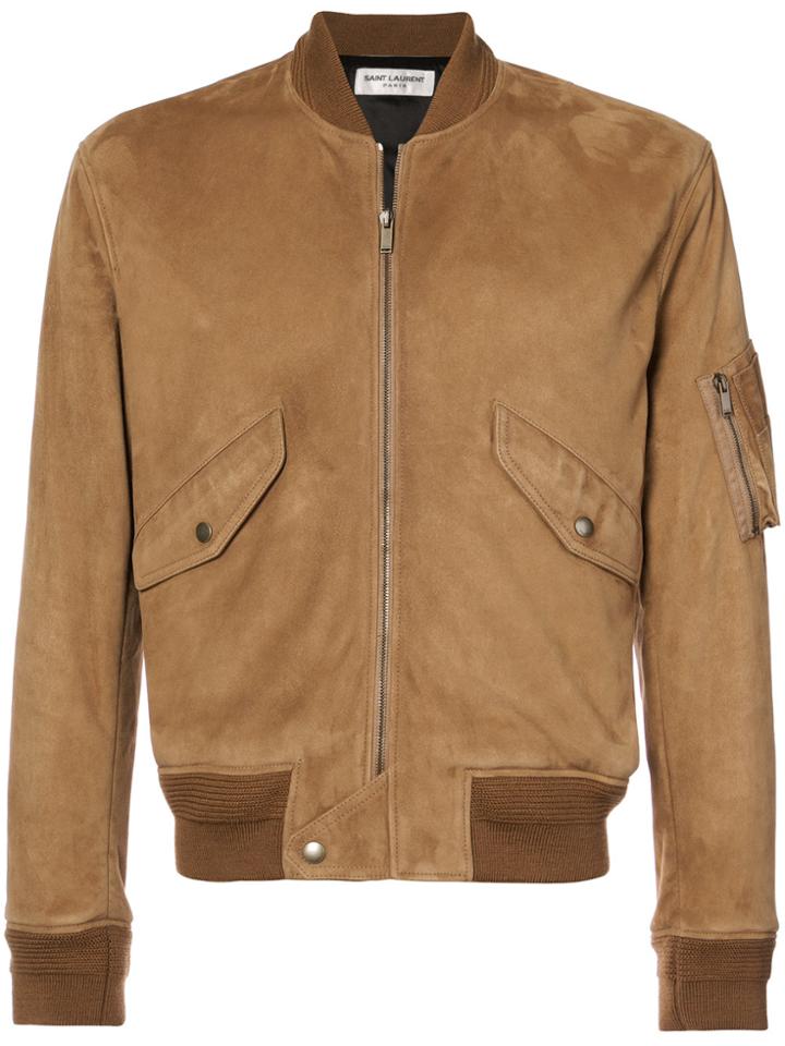 Saint Laurent Zipped Bomber Jacket - Brown