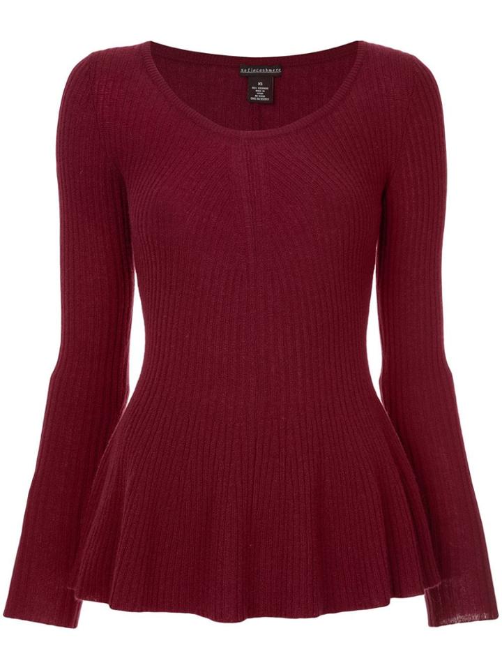 Sofia Cashmere Knitted Peplum Top - Red
