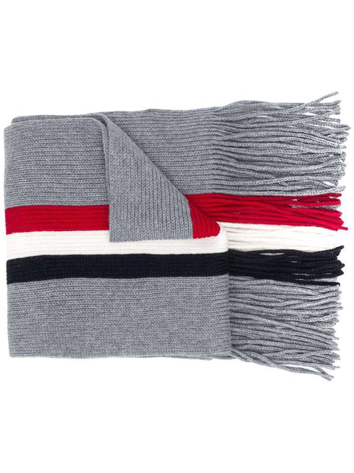 Moncler Fringed Tri-stripe Scarf - Grey