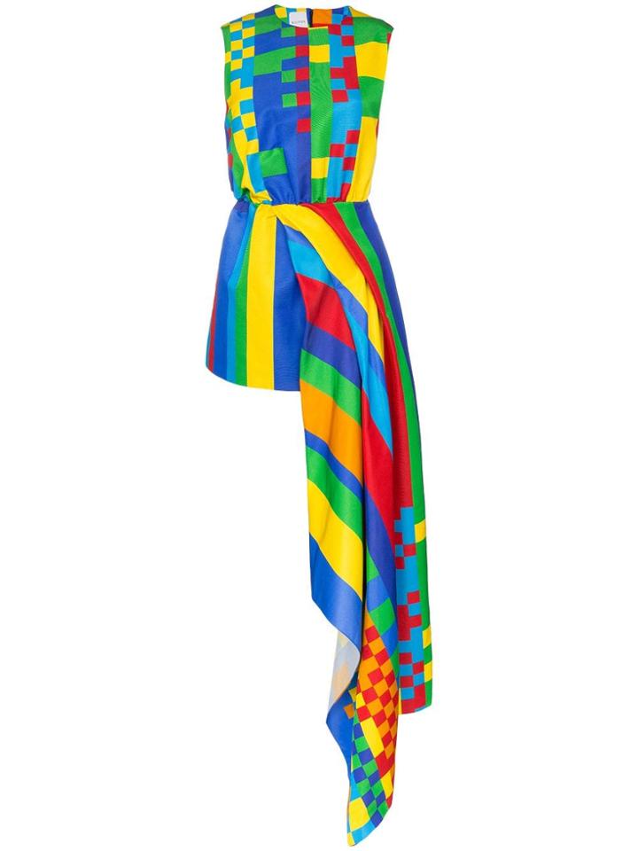 Halpern Pixel Print Asymmetric Dress - Multicoloured
