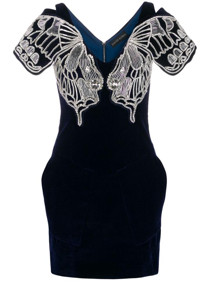 David Koma Embellished Mini Dress - Blue