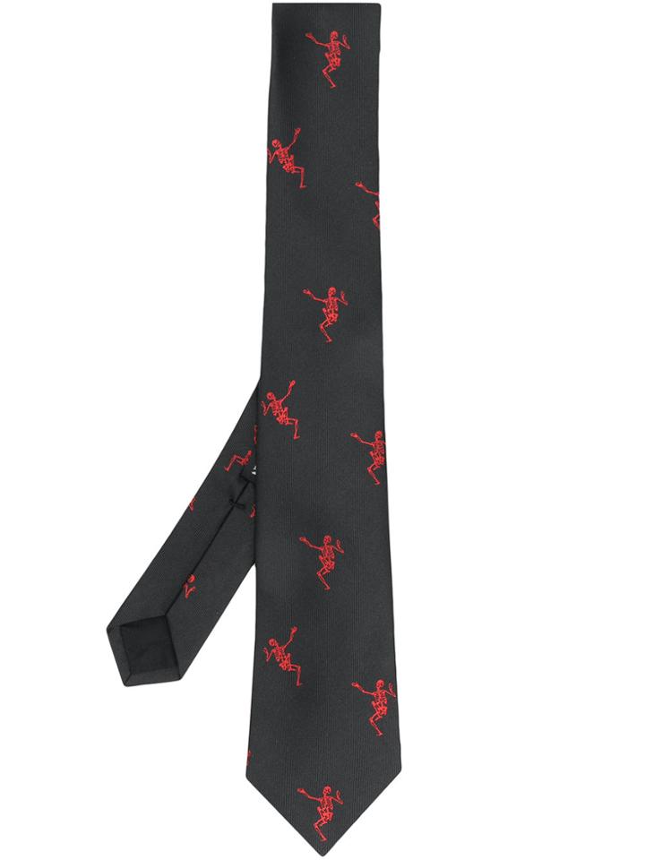 Alexander Mcqueen Dancing Skeleton Embroidered Tie - Black