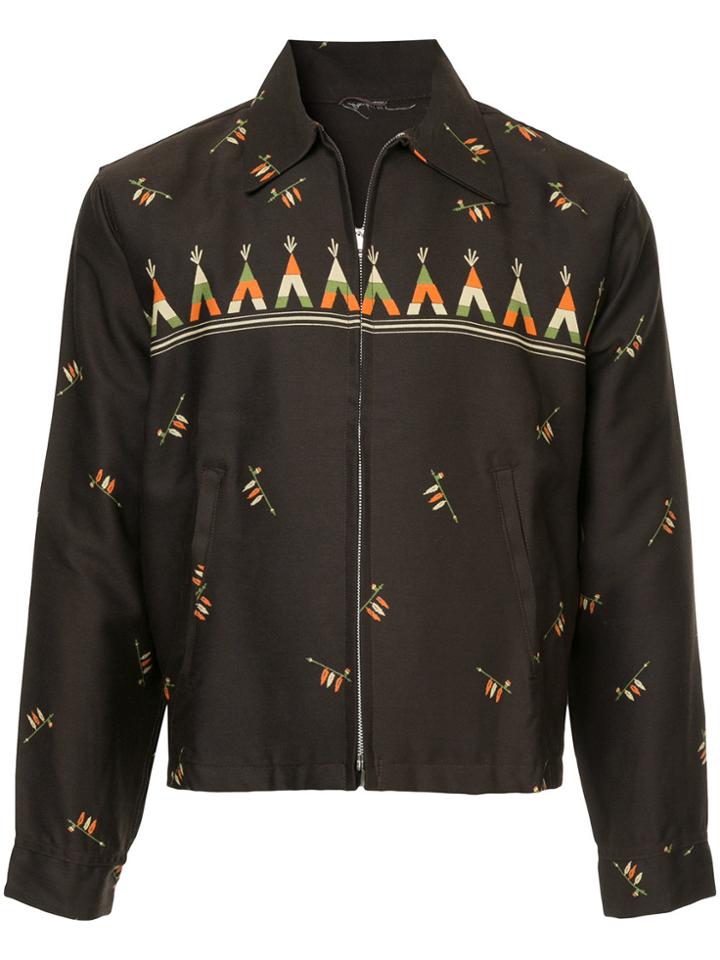 Fake Alpha Vintage 1940s Rockabilly Native Print Jacket - Brown