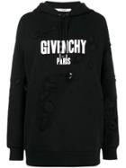Givenchy Oversized Distressed Logo Print Hoodie - Black