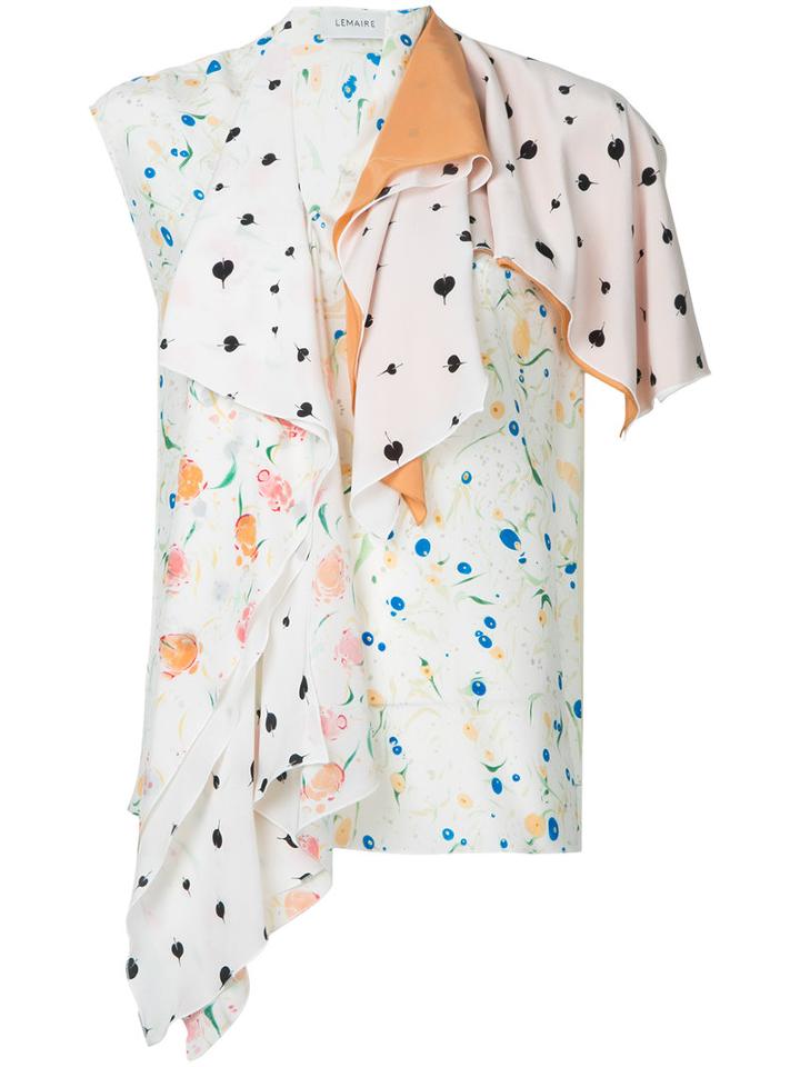 Lemaire - Mixed Print Asymmetric Top - Women - Silk - 38, White, Silk