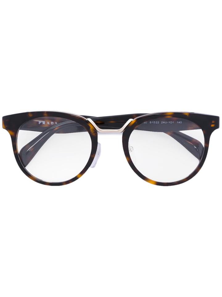 Prada Eyewear Round Tortoiseshell Glasses - Brown