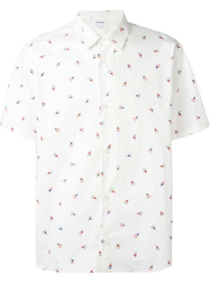 Jil Sander Shortsleeved Floral Print Shirt, Men's, Size: 40, White, Cotton