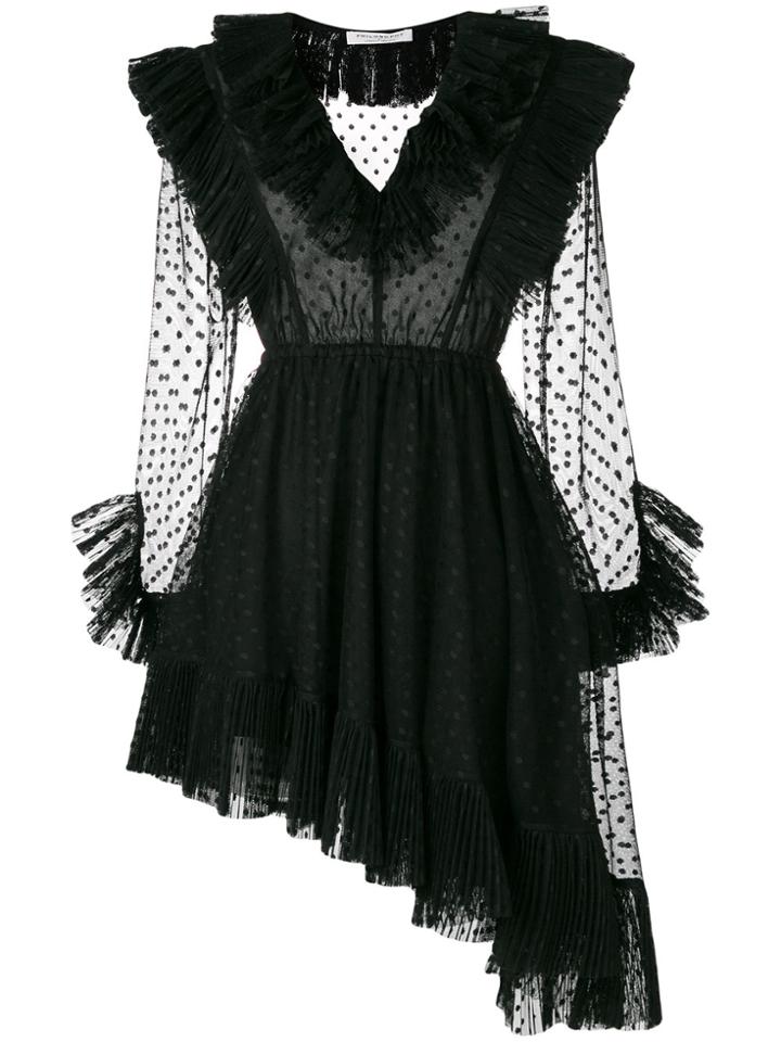 Philosophy Di Lorenzo Serafini Asymmetric Dot Mesh Mini Dress - Black