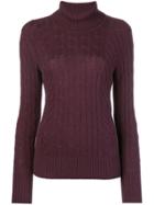 N.peal Cable Knit Roll Neck Sweater - Pink & Purple