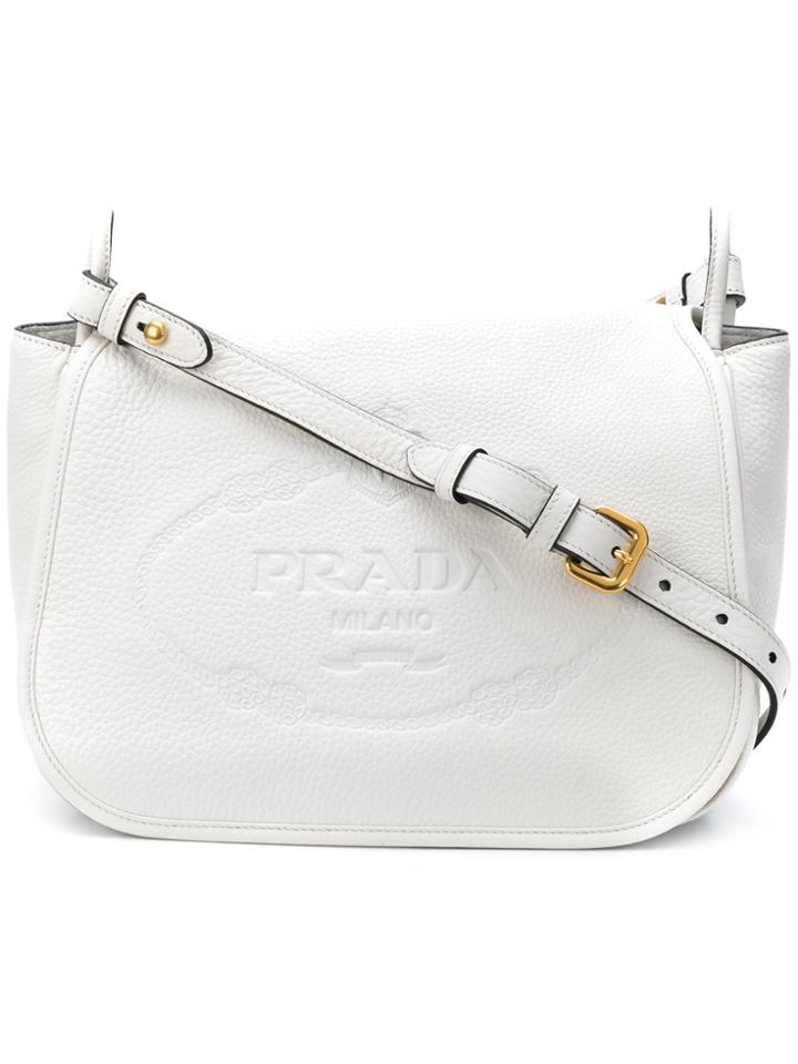 Prada Logo Embossed Shoulder Bag - White