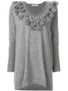 Veronique Branquinho Oversized Jumper With Crochet Tassel Neckline -
