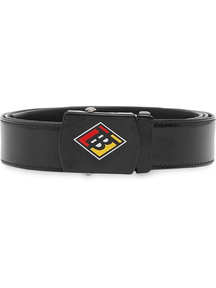 Burberry Logo Graphic Plaque Buckle Canvas Belt - Black