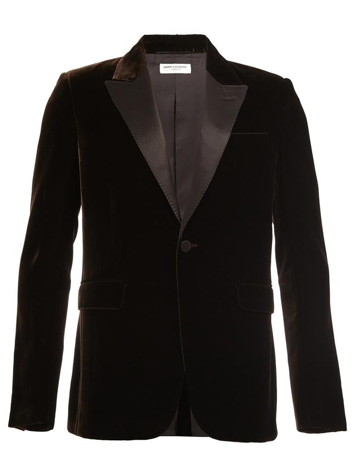 Saint Laurent Velvet Single Breasted Blazer, Men's, Size: 50, Brown, Silk/cotton/cupro/viscose