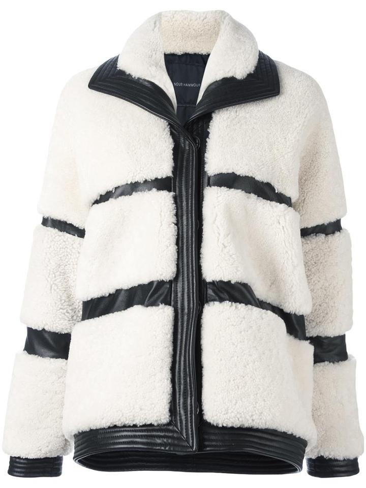 Nour Hammour Striped Wide Fit Coat, Women's, Size: 38, Nude/neutrals, Lamb Skin/spandex/elastane/viscose/lamb Fur