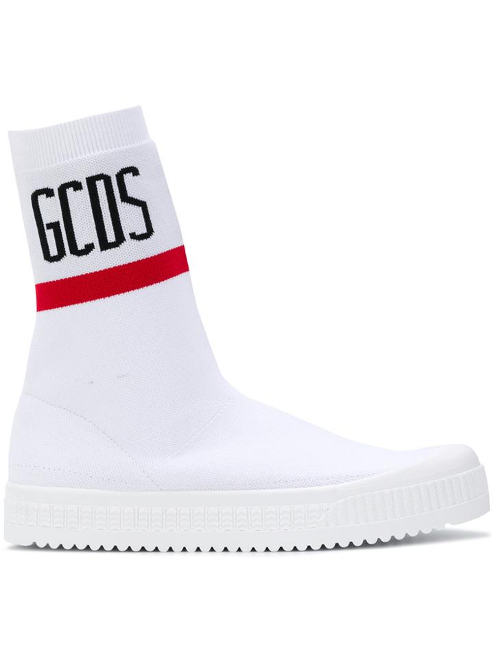 Gcds Slip-on Logo Sock Sneakers - White