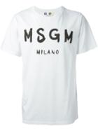 Msgm Logo Print T-shirt, Men's, Size: Xs, White, Cotton