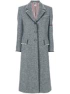Thom Browne Engineered Arm Stripe Frayed Overcoat In Donegal Wool -