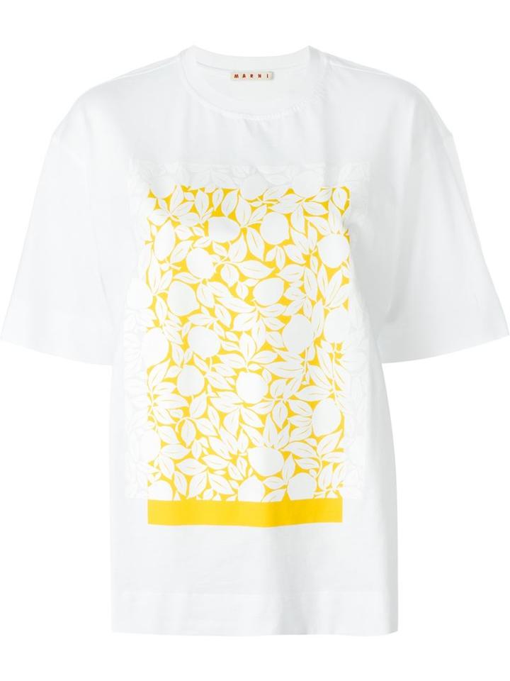 Marni Leaf Print T-shirt, Women's, Size: 42, White, Cotton/spandex/elastane