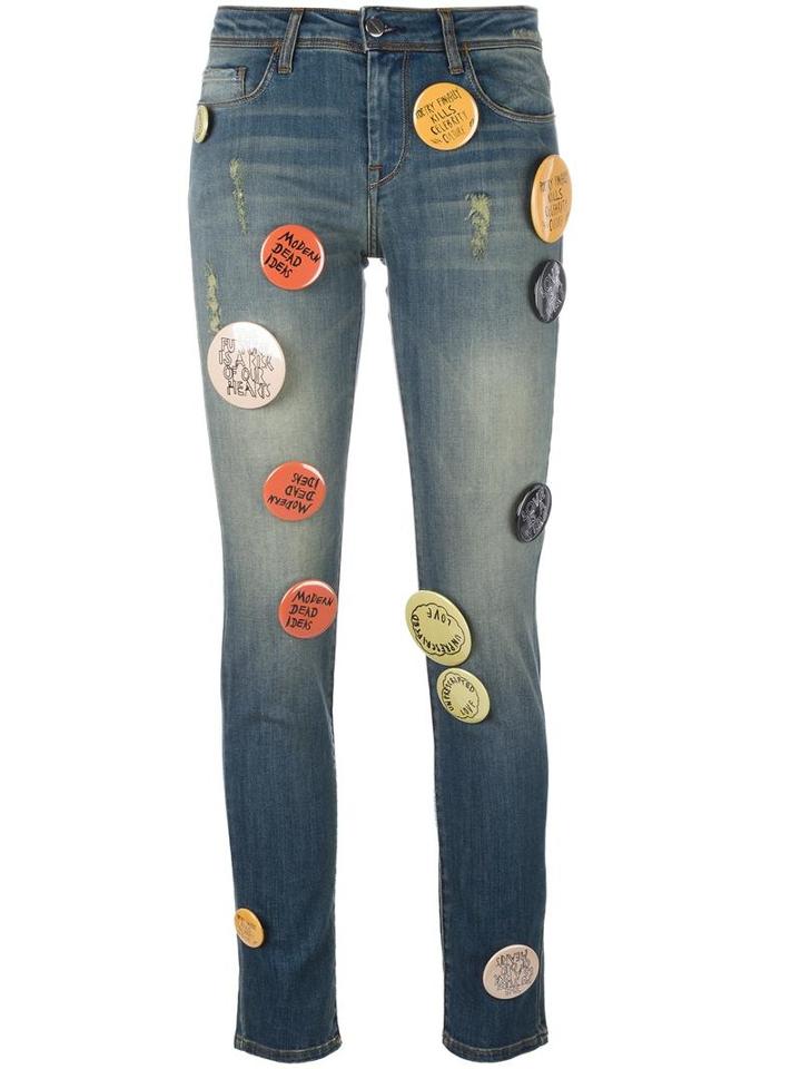 Each X Other Pin Buttons Embellished Jeans, Women's, Size: 28, Blue, Cotton/spandex/elastane