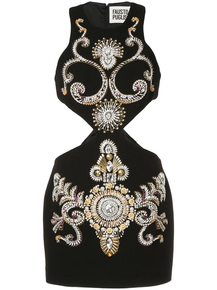 Fausto Puglisi Jewelled Cut-out Mini Dress - Black