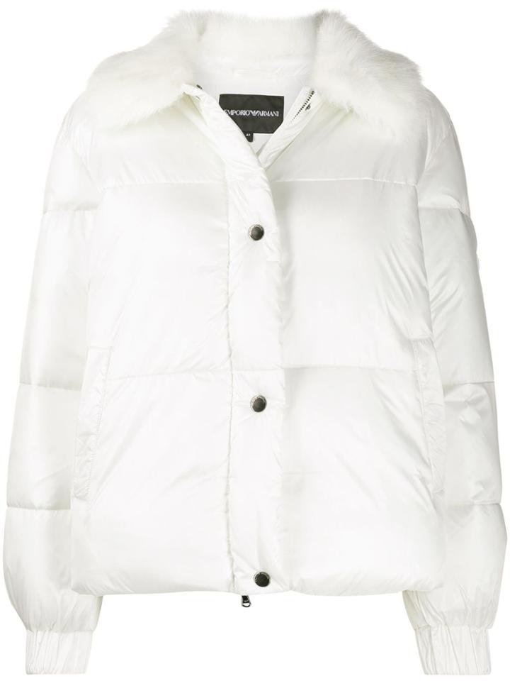 Emporio Armani Faux Fur Trim Puffer Jacket - White