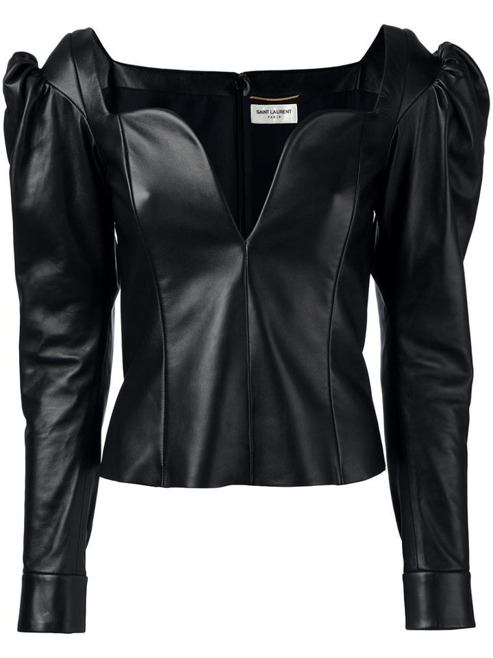 Saint Laurent Sweetheart Leather Top, Women's, Size: 40, Black, Lamb Skin/silk