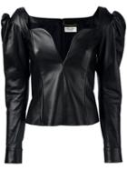 Saint Laurent Sweetheart Leather Top, Women's, Size: 40, Black, Lamb Skin/silk