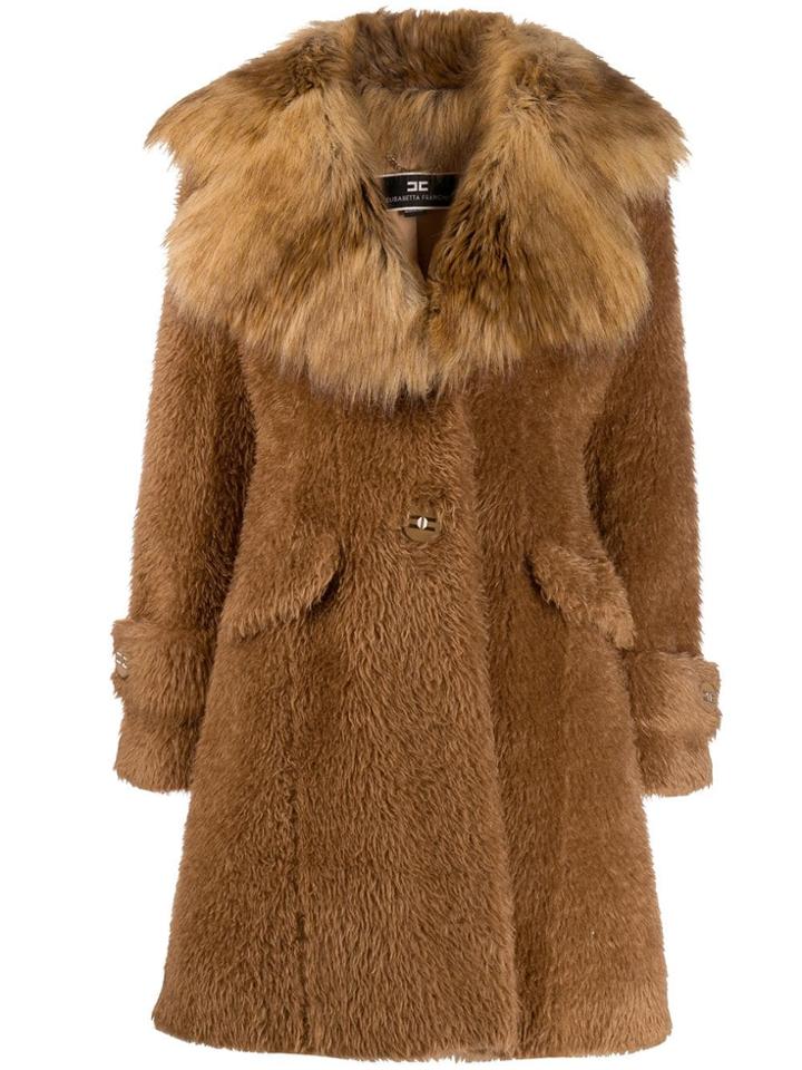 Elisabetta Franchi Faux-fur Midi Coat - Brown