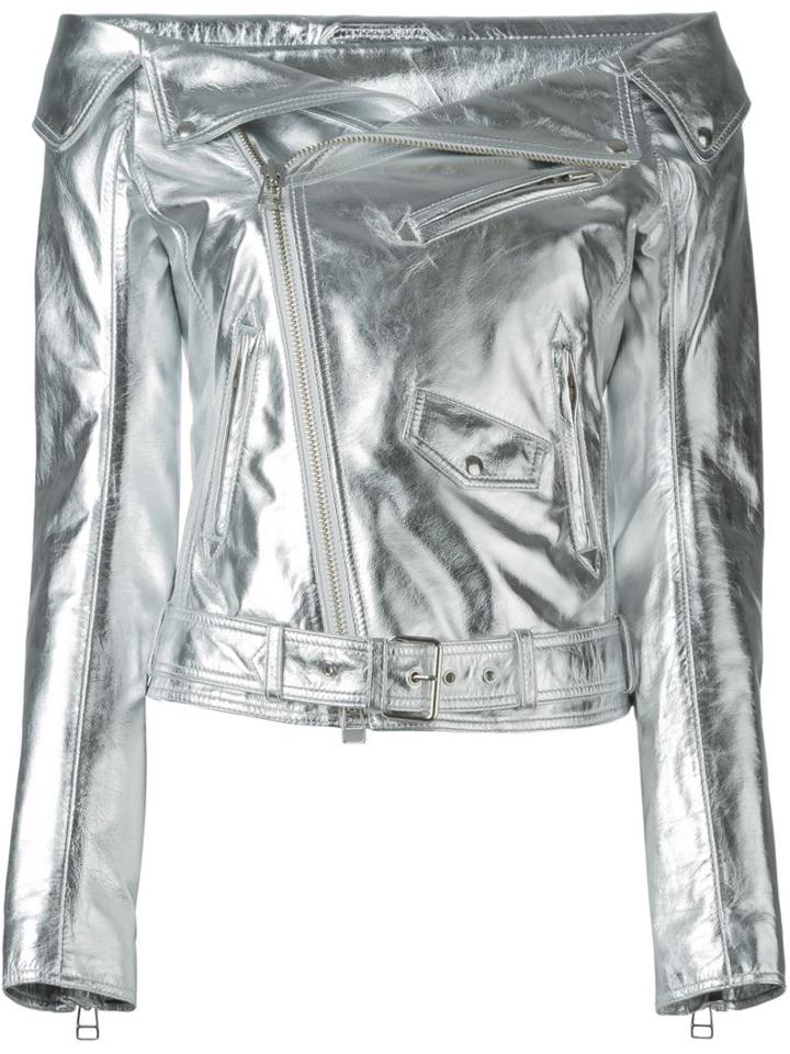 Faith Connexion Biker Leather Jacket, Women's, Size: 38, Grey, Lamb Skin/polyester/cotton