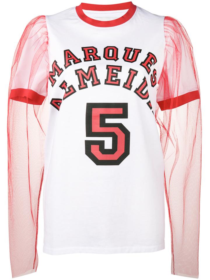 Marques'almeida Track T-shirt With Puff Tulle Sleeves - White