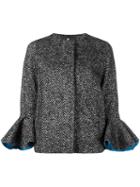 Capucci Ruffle Cuff Cropped Coat, Women's, Size: 42, Black, Silk/acrylic/virgin Wool