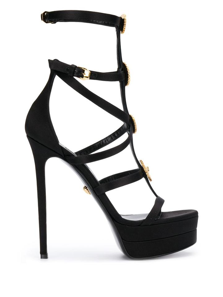 Versace Medusa Studded Strappy Sandals - Black