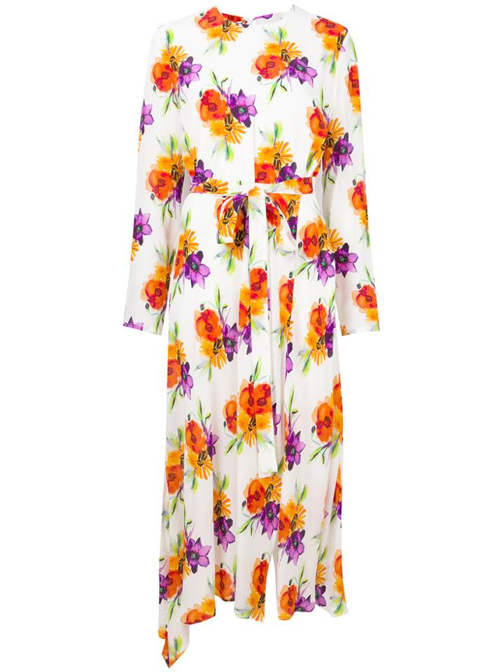 Msgm Floral Print Belted Dress - White