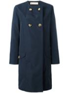 Marni Collarless Buttoned Coat, Women's, Size: 42, Blue, Cotton/polyamide/acetate/cotton
