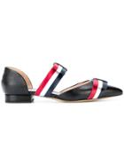 Thom Browne Bowed D'orsay Flat In Pebble Grain Leather - Black