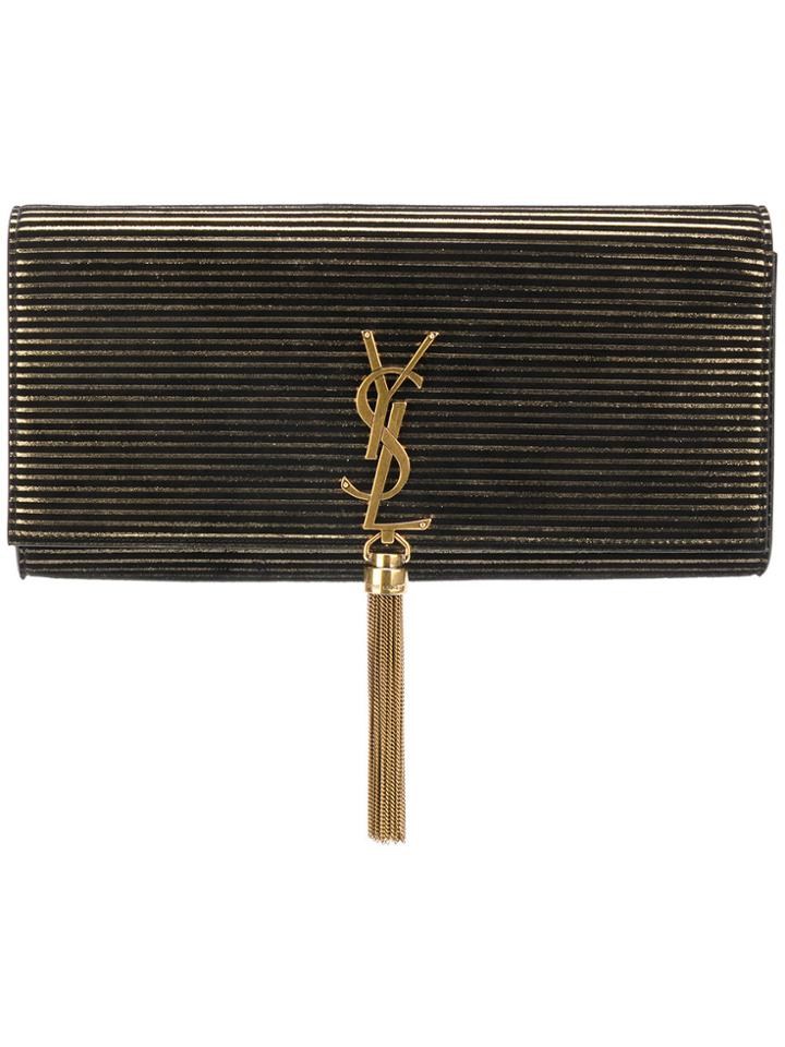 Saint Laurent Striped Kate Tassel Clutch - Black