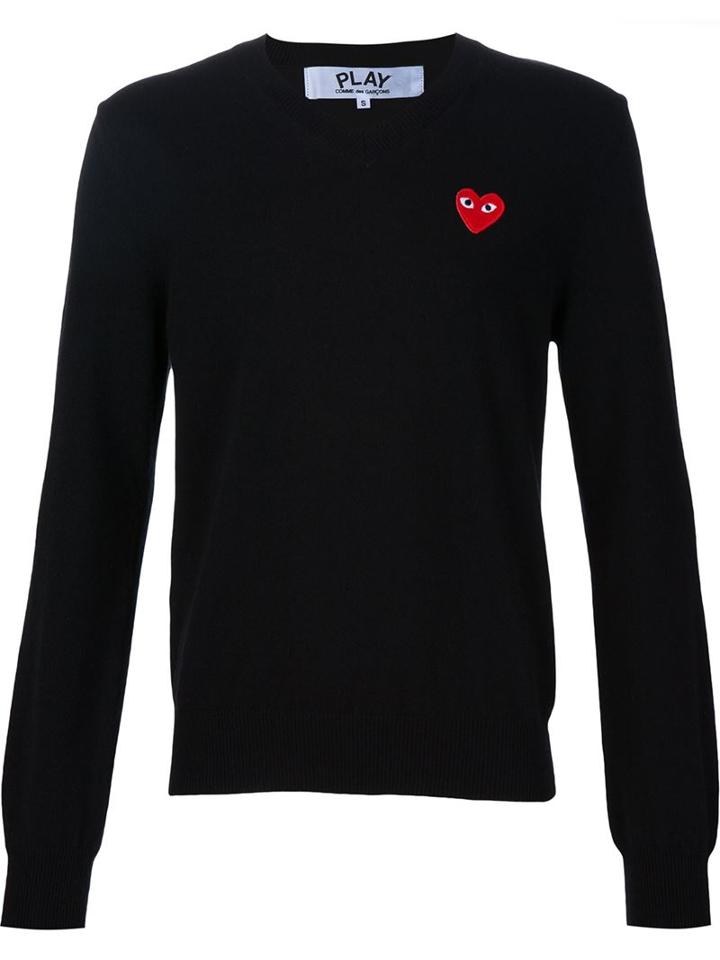 Comme Des Garçons Play Heart Application V-neck Sweatshirt