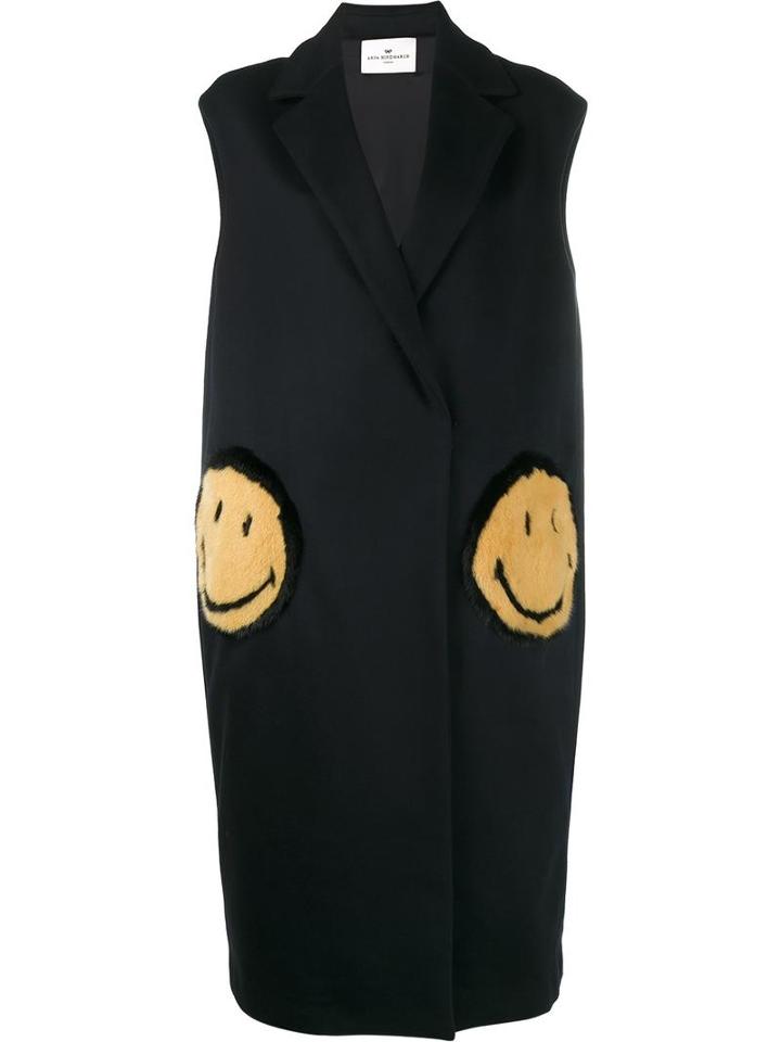 Anya Hindmarch Smiley Patch Sleeveless Coat, Women's, Size: Xs/s, Blue, Mink Fur/polyamide/polyester/virgin Wool