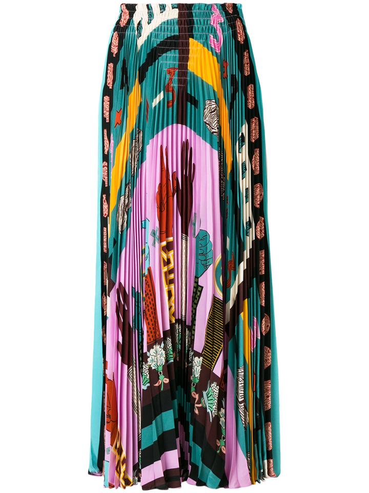 Valentino Counting 6 Print Pleated Skirt - Multicolour