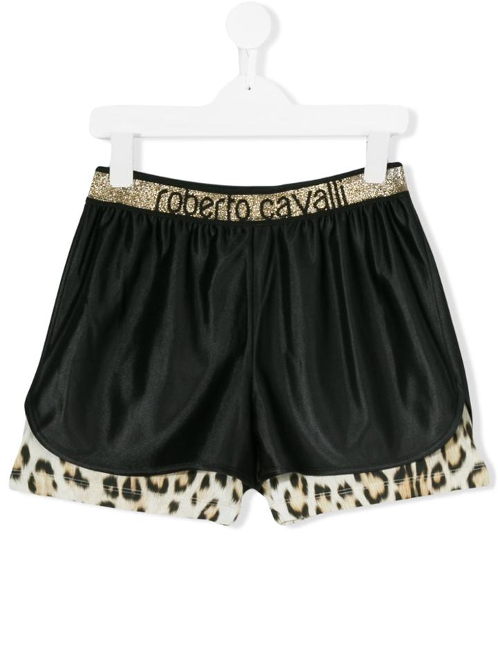 Roberto Cavalli Kids Leopard Hem Shorts - Black