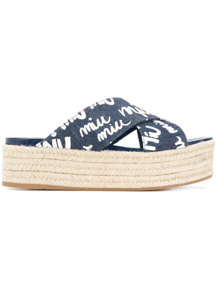 Miu Miu Jute Soled Logo Espadrilles - Blue