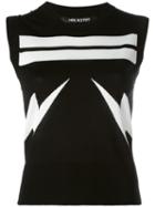 Neil Barrett Lightning Bolt Striped Tank Top, Women's, Size: Large, Black, Nylon/viscose