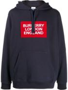 Burberry Logo Patch Drawstring Hoodie - Blue