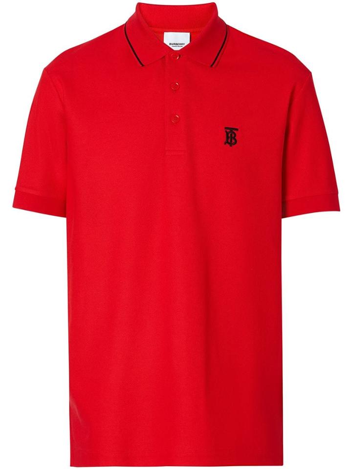 Burberry Icon Stripe Placket Cotton Piqué Polo Shirt - Red
