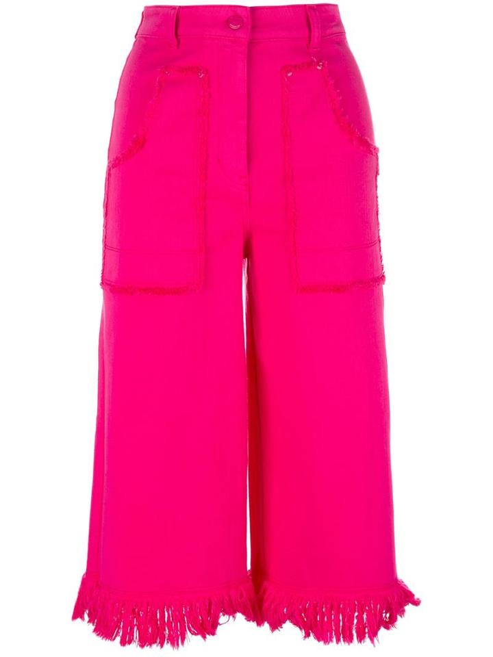 Love Moschino Frayed Cropped Trousers, Women's, Size: 42, Pink/purple, Cotton/spandex/elastane