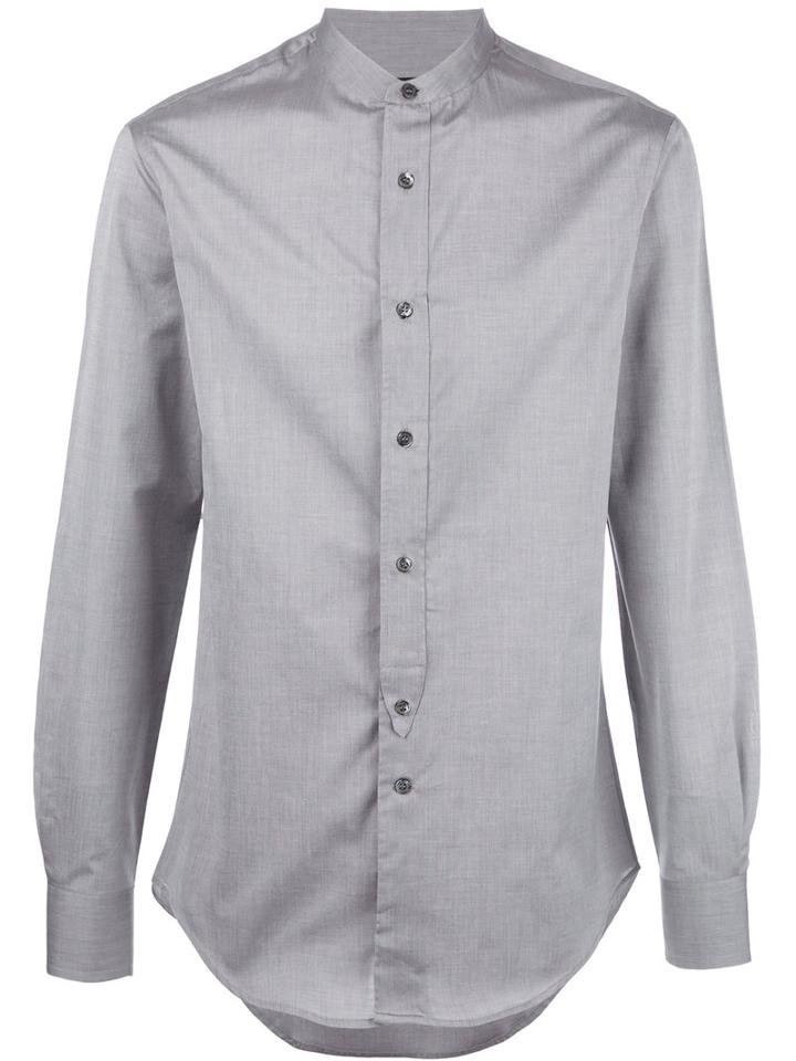 Emporio Armani Band Collar Shirt, Men's, Size: 42, Grey, Cotton